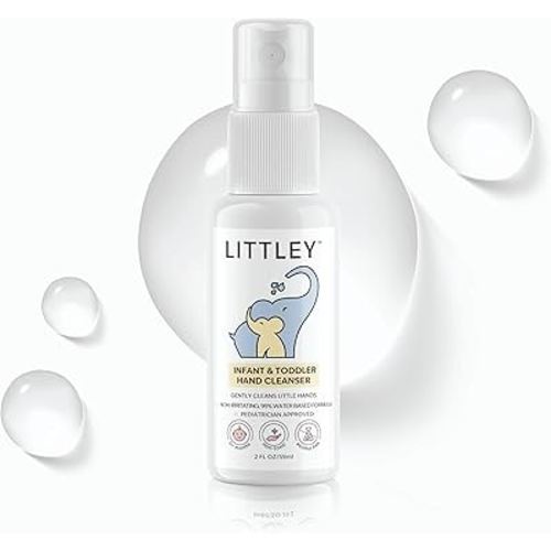 Littley Infant & Toddler Hand Cleanser with Hypochlorous Acid, Gently Cleans Dirt & Germs, Non-Toxic & Alcohol-Free, Safe for Sensitive Skin, 2oz Travel-Size Spray Bottle