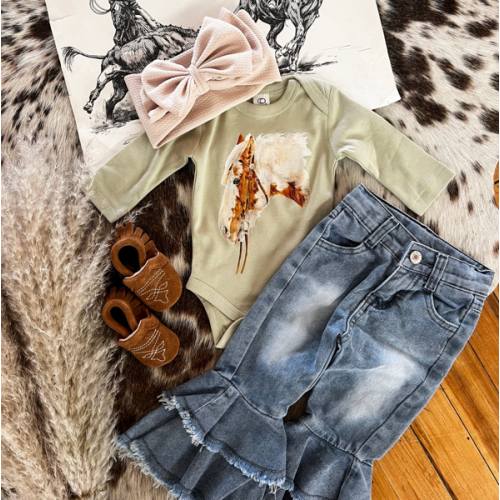 Pretty Paint Horse L/S Onesie/S/S Tee(Infant/Toddler/Youth)(Light Gree