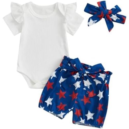 Kaipiclos Newborn Infant Girl Clothes Rib Knit Romper Daisy Print Shorts Headband Baby Summer Clothes 0 3 6 12 18 24 Months
