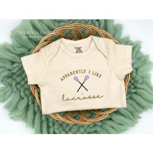 Embroidered Apparently I Like Lacrosse Bodysuit, Funny Lacrosse Tee, Lacrosse Pregnancy Reveal Grandparents Pregnancy Announcement Gift