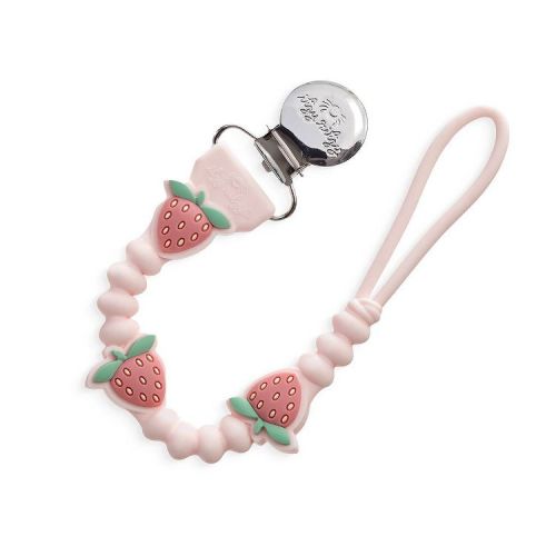 Itzy Ritzy Beaded Pacifier Clip - Universal Fit, Silicone Holder - Strawberry