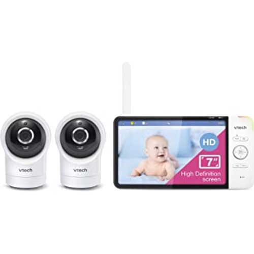 VTech RM7764-2HD 1080p Smart WiFi Remote Access 2Camera BabyMonitor, 360° Pan&Tilt, 10X Zoom, 7” 720p HD Display & NightVision, Soothing Sounds, 2-Way Talk, Temperature&Motion Detection, iOS&Android
