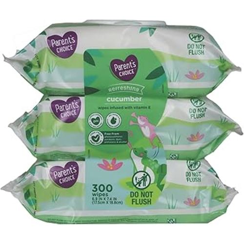 Parents Choice Baby Wipes, 12 packs of 100 (1200 count) (Cucumber Scent)