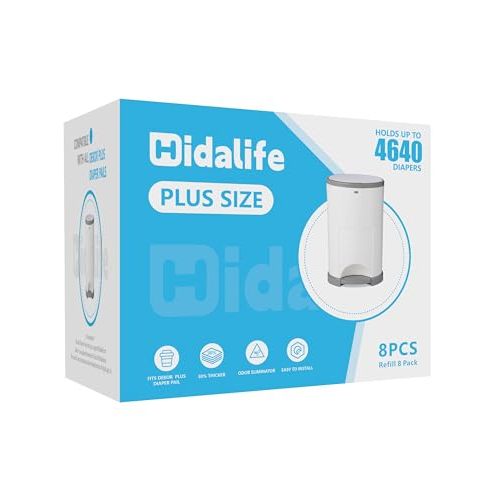 HIDALIFE Refills Compatible with Dekor Plus Diaper Pails, Disposable Diaper Trash Bags, Extra Thick Diaper Pail Refill Liners, Hold Up to 4640 Diapers (8 Pack)