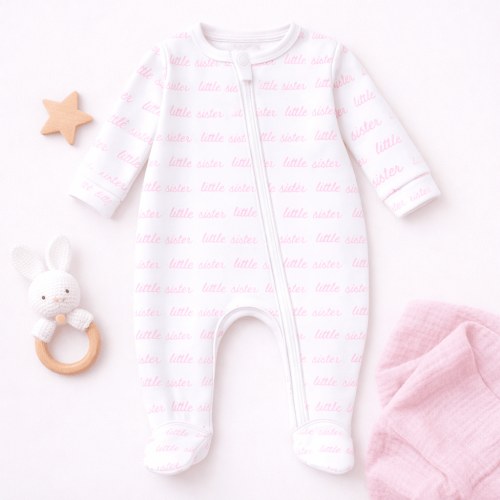 Baby Girl Pima Cotton Little Sister Zip Footie - Sibling Gifts – Magnolia Baby