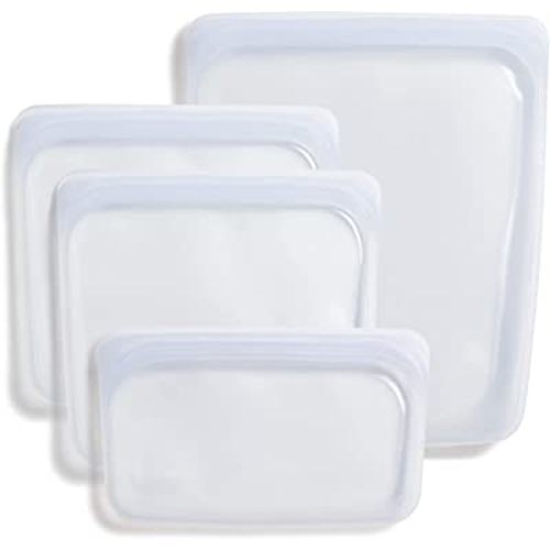 Stasher Silicone Reusable Storage Bag, Bundle 4-Pack Small (Clear) | Food Meal Prep Storage Container | Lunch, Travel, Makeup, Gym Bag | Freezer, Oven, Microwave, Dishwasher Safe, Leakproof