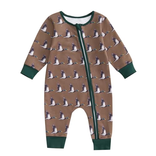 Biayxms Infant Baby Boy Girl Mallard Duck Romper Jumpsuit Long Sleeve Zip Up Duck One Piece Overalls Hunting Baby Clothes