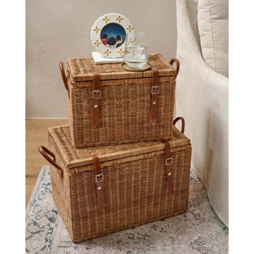 Large Storage Trunk with Leather Handles