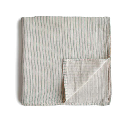 Organic Cotton Muslin Swaddle Blanket (sage stripe)