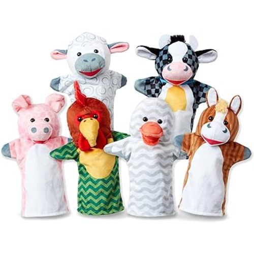 Melissa & Doug Barn Buddies Hand Puppets, Set of 6 (Cow, Sheep, Horse, Duck, Chicken, Pig)