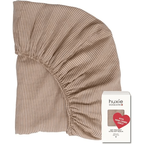 24 x 38 Mini Crib Sheets - Organic Cotton Muslin Fitted Crib Sheet Fitted for Pack and Play - Ultra-Soft and Breathable Crib Sheets for Boys and Girls (Mini Natural Stripe)