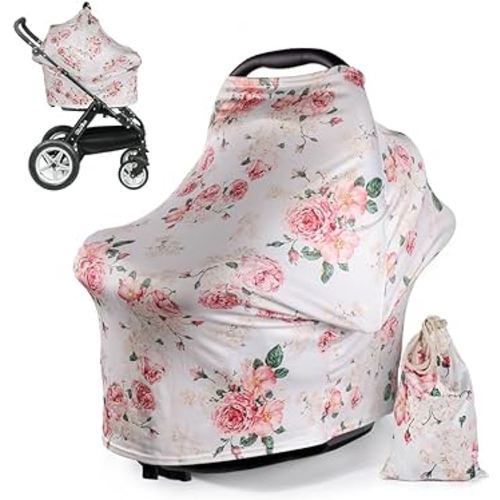 Nursing Cover for Breastfeeding Carseat Canopy - Car Seat Covers for Babies Scarf Feeding Coverage Baby Shower Gifts with Free Matching Pouch by DSYJ