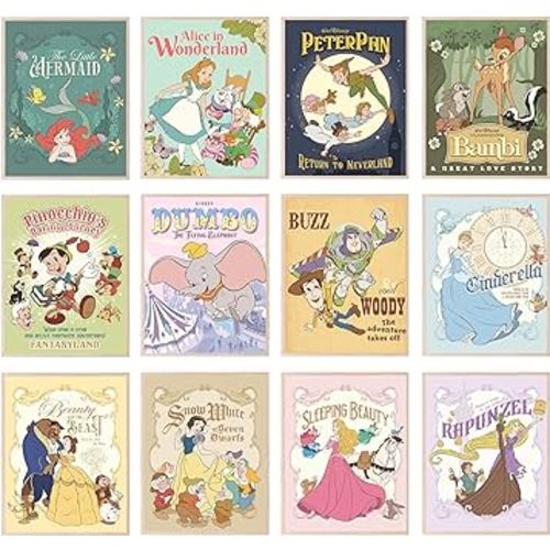 BigWig Prints Disney Wall Art - Disney Posters, Disney Nursery Decor, Disney Princess Room Decor, Disney Wall Decor, Nursery Wall Art, Disney Room Decor, Disney Gifts - Unframed Set Of 12 (8x10)