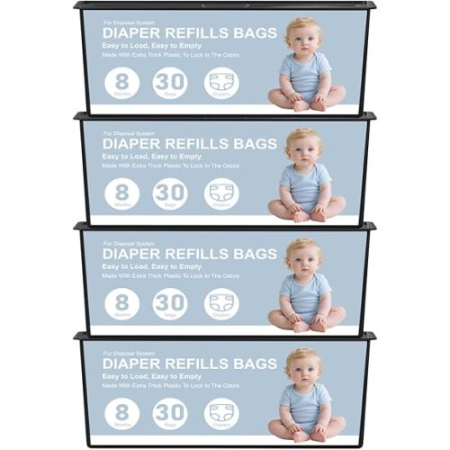 Diaper Pail Refills Bags Compatible with Genie Easy Roll Signature and Platinum Diaper Pails,120 Refills Holds Up to 5600 Newborn Diapers,7-Layer Odor-Barrier Technology (4 Pack)