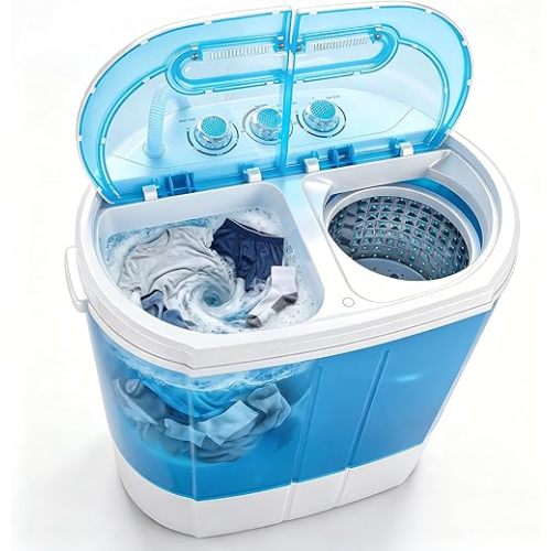 ZenStyle Portable Washer Compact Twin Tub 9.9 LB Mini Top Load Washing Machine Washer/Spinner w/ 6.57 FT Inlet Hose