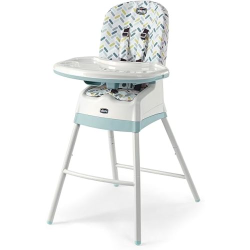 Chicco Stack 1-2-3 Multi-Use Convertible High Chair for Babies and Toddlers, 5-Point Harness and 3-Position Recline, Easy-Clean Baby High Chair Booster Stool Combo | Cadiz/Blue