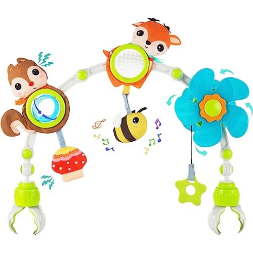 Adjustable Arch Bassinet Toys for Infant & Toddlers, Stroller Arch, Baby Crib Toys with Fascinating Hanging for Stimulating Baby’s Senses and Developing Motor Skills