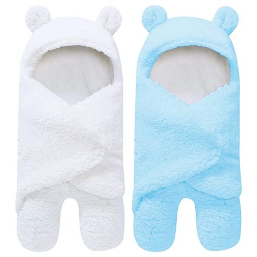 2 Pack Ultra Warm Sherpa Plush Baby Sleeping Swaddle Wrap - Newborn Essentials Must Haves for 0-6 Months - Shower Registry Search Gifts for Boys Girls - Baby Stuff Accessories (Grey and White)