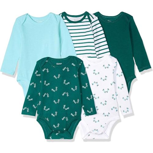 Hanes Baby Long Sleeve Bodysuit, Ultimate Flexy Bodysuits Boys & Girls, 5-Pack