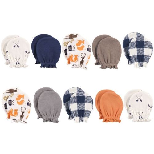 Hudson Baby Infant Boys Cotton Scratch Mittens, Forest, 0-6 Months