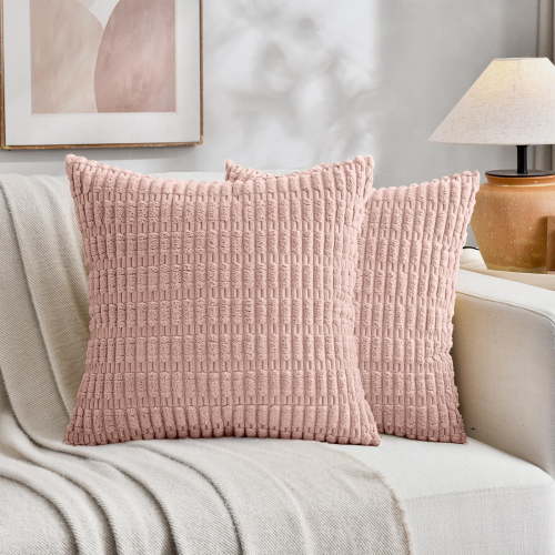 Sanmadrola Throw Pillow Covers 16x16 inch Set of 2 Corduroy Decorative Pillow Cases Couch Pillows Soft Boho Striped Cushion Cases Set for Sofa Living Room Couch Bedroom Car, Blush Pink