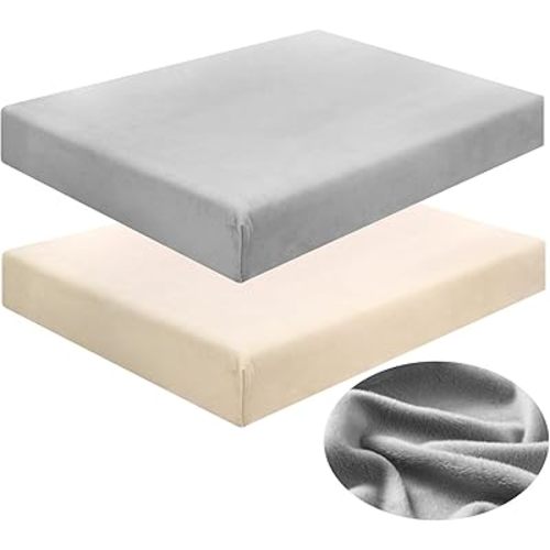 2 Pcs Flannel Fitted Crib Sheet 28" x 52" Fleece Crib Sheets Soft Crib Sheets Warm Mattresses Boys and Girls Newborn and Infant (Gray，Cream White)