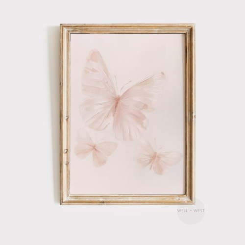 Modroom Butterflies Poster, Antique Pink Butterfly, Light Pastel Pink Artwork, Vintage, Girl Nursery Decor, P007, Modern Decor, 12x18 UNFRAMED