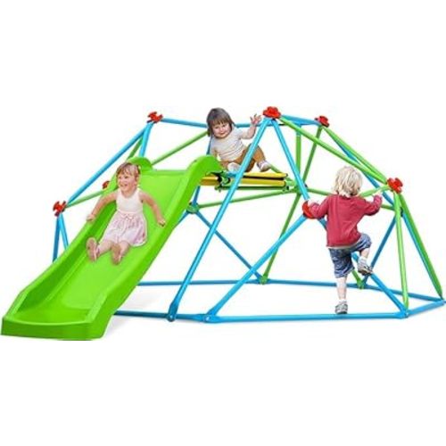 Zupapa Climbing Dome with Slide Max Load 440Lbs, 8FT Jungle Gym Monkey Bar for Backyard, 2 in 1 Outdoor Climbing Frame Toys for Toddlers Playground Set, Geometric Dome Climber for Kids Age 3-8
