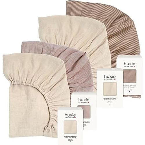 Sheets 4-Pack - Organic Cotton Muslin Fitted Crib Sheet – Standard Size for Baby Boy and Baby Girl 28" x 52" Ultra-Soft and Breathable