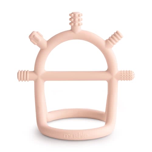 mushie Silicone Baby No-Drop Sensory Teether Toy (Blush)
