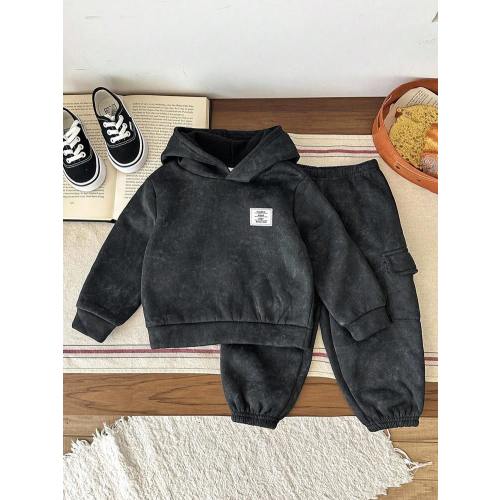 SHEIN 2pcs/Set Toddler Boys/Girls Black Hoodie Sweatshirt And Sweatpants Outfit, Comfortable Casual Basic Hoodies And Pants Set, Suitable For Indoor, Outdoor, Daily Wear, Sports, Play, Party, Photography, Holidays In Autumn/Winter Baby Boy Sweatsuit Baby 