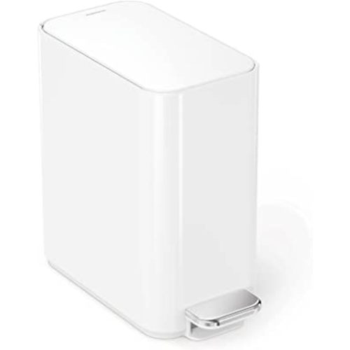 simplehuman Small Bathroom Trash Can with Lid, Stainless Steel Waste Basket, 5 Liter / 1.3 Gallon, White