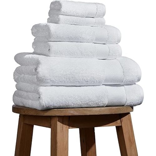 BIOWEAVES 100% Organic Cotton 700 GSM Plush 6-Piece Towel Set GOTS Certified, 2 Bath Towels, 2 Hand Towels & 2 Washcloths - White