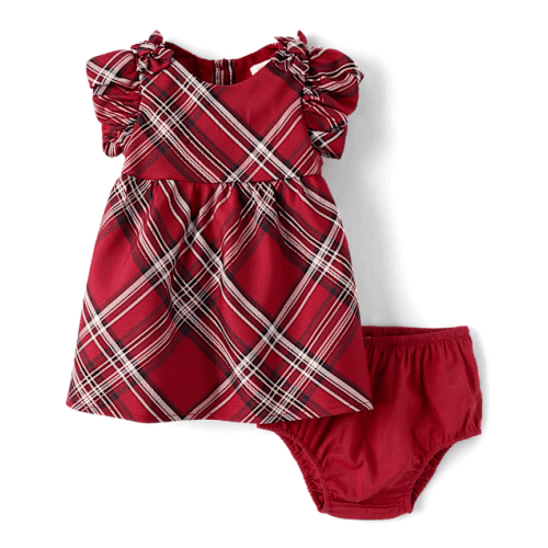 Baby Girls Matching Family Bow Plaid Satin Fit And Flare Dress - Red
