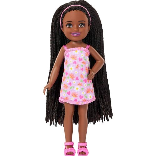 Barbie Club Chelsea Small Doll, 6-Inch Ari with Braided Hair Wearing Removable Flower-Print Dress & Pink Sandals