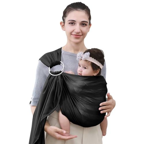 CUBY Water Baby Sling Carrier Lightweight Breathable Mesh Baby Wraps Carrier Adjustable Ring Sling Quick-Drying Baby Carriers Sling for Newborn Toddler Summer Swimming Pool Beach (Black Stripe)