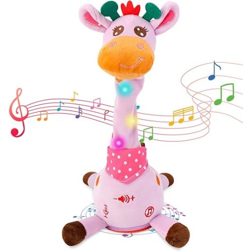 Dancing Talking Giraffe Toy, Stuffed Animal Baby Toy Repeating What You Say, Glowing Musical Electronic Giraffe Gifts for Toddlers 1-3 Years Old (Purple Giraffe)