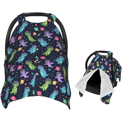 Dinosaur in Space Baby Car Seat Canopy and Nursing Cover for Breastfeeding Multi-Use Cover Lightweight Infant Stretchy Carrier Cover for Newborn Girls Boys