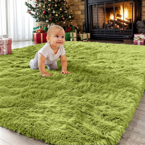 Sanmadrola Area Rug for Bedroom,6.5'X7.5',Fluffy Shag Rug for Living Room,Furry Carpet for Kids Room,Shaggy Throw Rug for Nursery Room,Fuzzy Plush Rug Green Carpet,Rectangle,Cute Room Decor for Baby