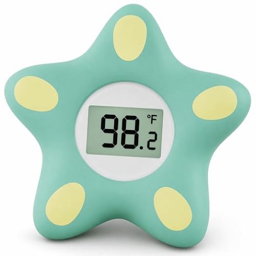 Baby Bath Thermometer for Infant & Toddler, Floating Digital Water Temperature Thermometer with 3-Color LED Backlight, Instant Accurate Reading,Baby Bath Toy,Hot & Cold Alert(Green starfish)