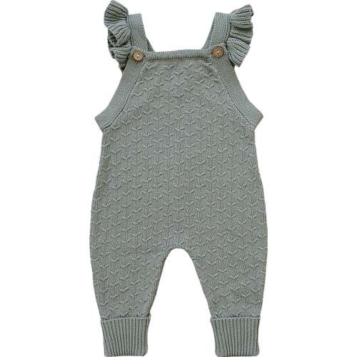 Green Ruffle Knit Overalls