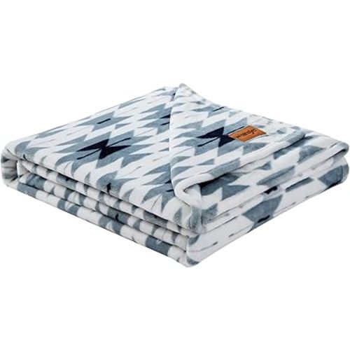 Wrangler - Blanket, Super Soft Plush Bedding, Yellowstone Inspired Throw Blanket for Couch or Bed (Navajo Light Blue, 50" x 70")