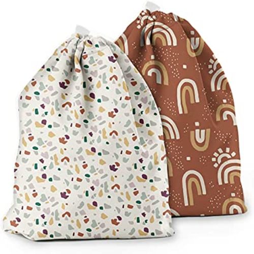 Esembly Ditty Bag Duo, Waterproof Wet Dry Bags for Cloth Diapers, Messy Baby Accessories, Swimsuits, Gym Clothes, Toiletries and Snacks - Sunshower and Terrazzo (Pack of 2)