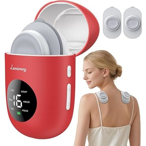 Wireless TENS Unit, Muscle Stimulator for Pain Relief, Portable TENS Machine, Dual Channel Pocket-Size EMS Massage Device with Charging Case, LED Screen for Back, Shoulder, Waist, Red