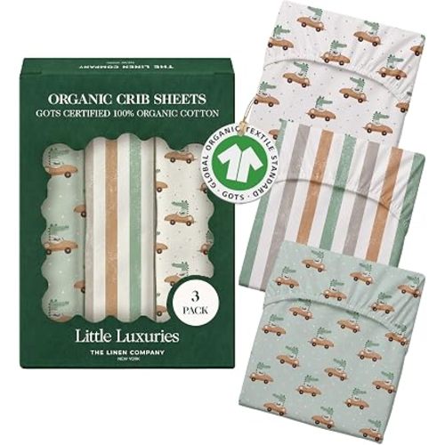 100% Organic Cotton Baby Crib Sheets, 28" x 55", Croc Race, 3-Pack