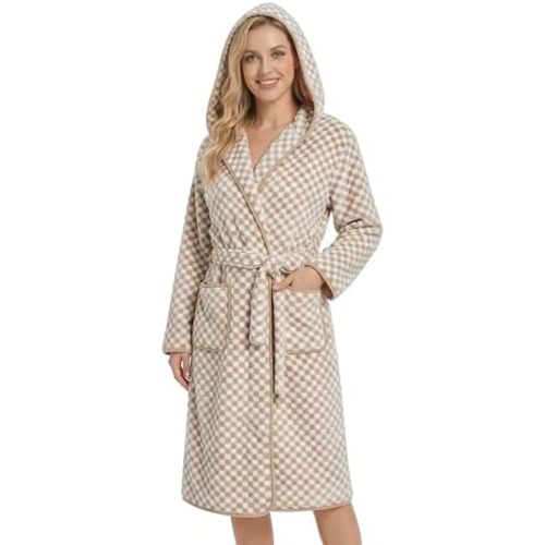 PJGGZ Checkered Hooded Bathrobe for Women, Lightweight Microfiber Towel Material Quick Dry Soft Absorbent Y2K Trendy Robe