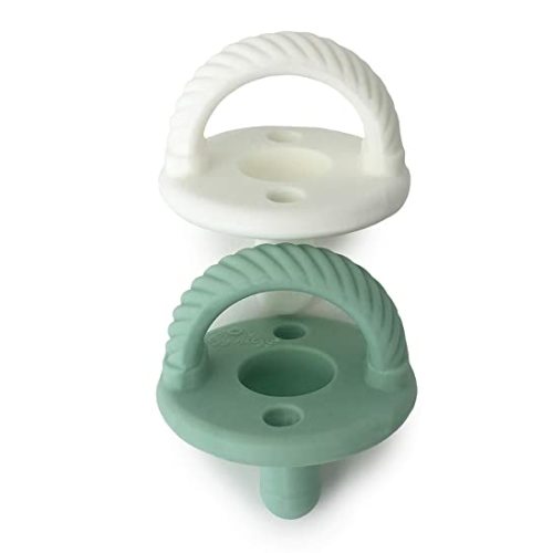 Itzy Ritzy Silicone Pacifiers for Newborn – Itzy Soother Pacifiers Feature Collapsible Handle & Two Air Holes for Added Safety – for Ages 0-6 Months, Set of 2 in Mint & White