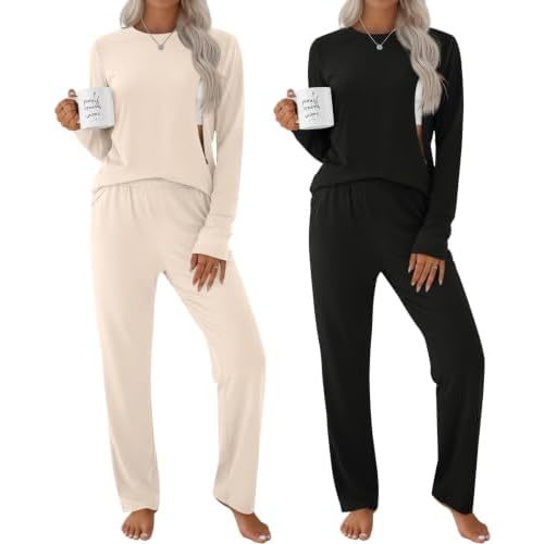 2 Pack Maternity Nursing Pajamas Set Breastfeeding Long Sleeve Postpartum Lounge Sleepwear for Women 2 Top 2 Pant