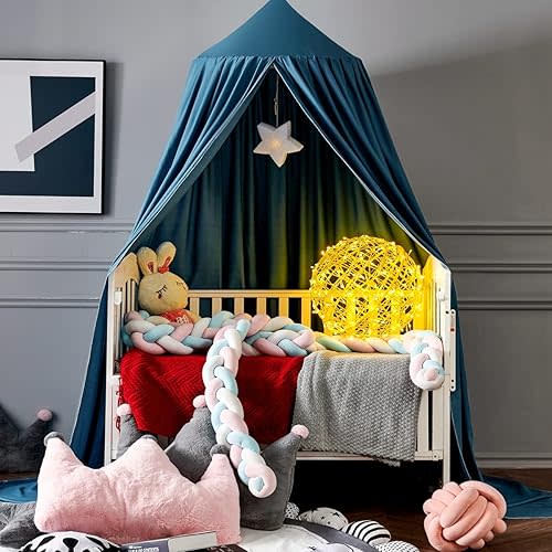 KOGITI Bed Canopy for Boys, Soft Smooth Playing Tent Canopy Girls Room Decoration Princess Castle, Dreamy Mosquito Net Bedding, Extra Large Full Queen Size Bed Canopies Decorate (Calcium Blue)