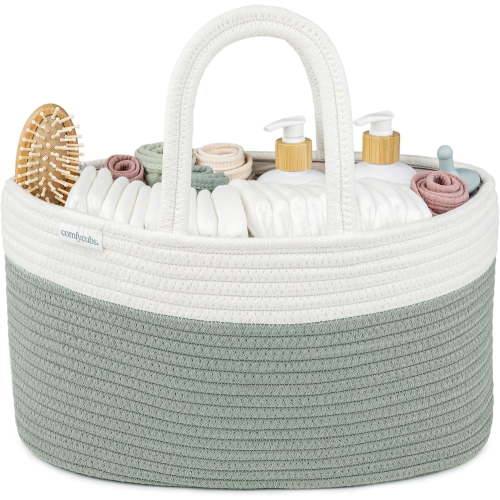 Comfy Cubs Diaper Caddy Organizer for Baby - Large Portable with Dividers for Diapers & Wipes, Sage